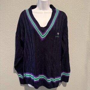 VINTAGE Wimbledon Lawn Tennis Museum Jumper Sweater V-Neck Knit Navy- L RARE